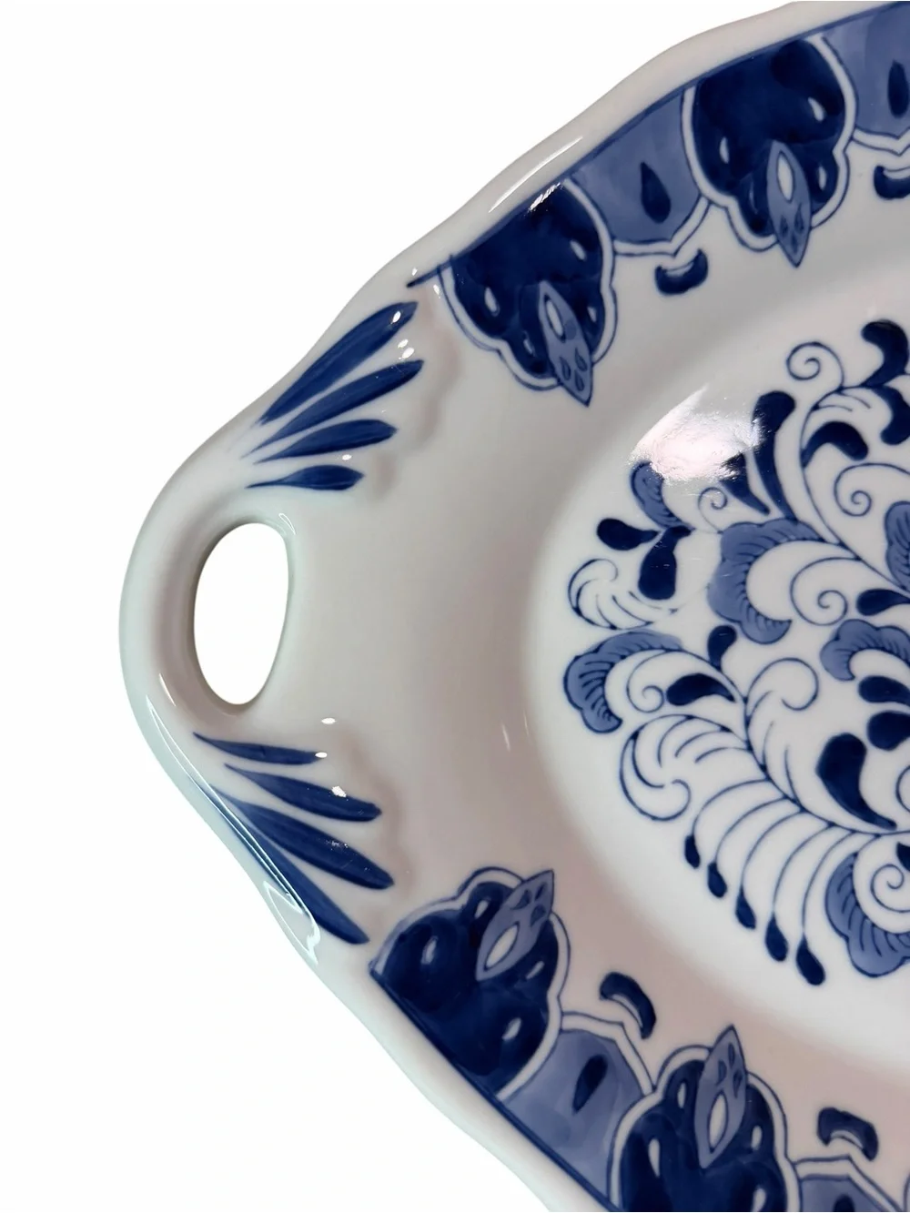 Blue Palm White Floral Ceramic Serving Platter - Classic Home Dining